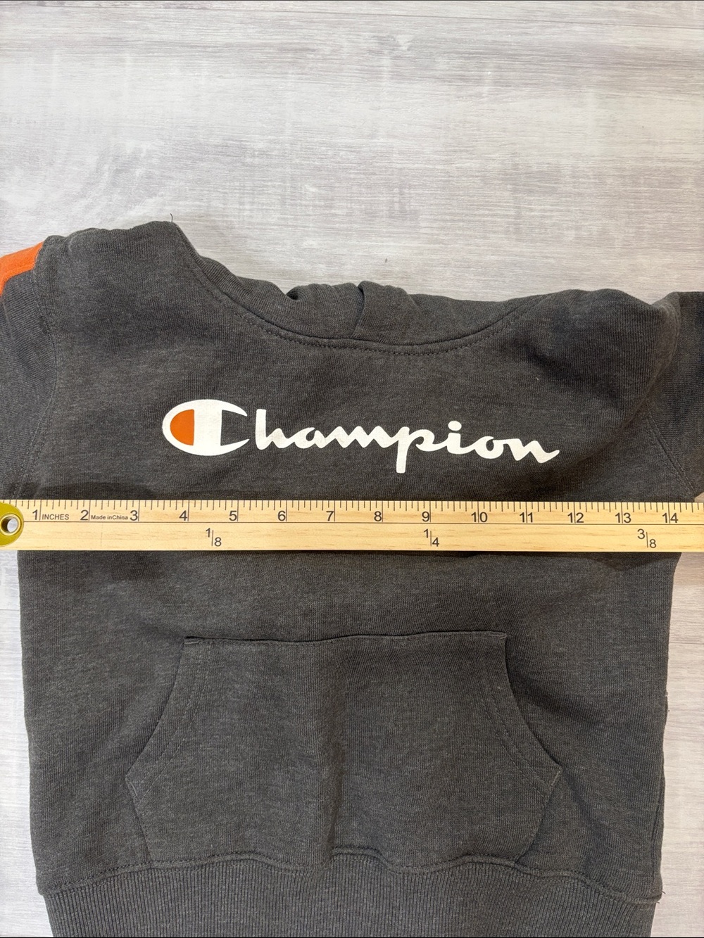 Champion Kids Granite Heather Hoodie with Orange Sleeve Stripe Size 6 - Picture 5 of 7